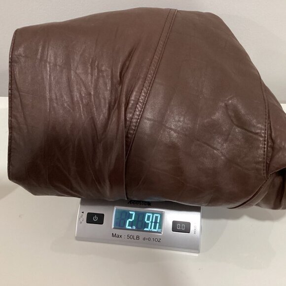 Vintage Brown Leather Jacket With Buckle Cuffs & Zipper Closure 80s - Picture 15 of 16